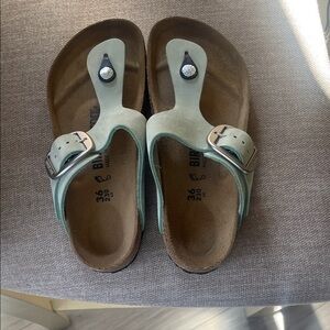 Birkenstock Mint Green Sandals with Silver Buckle